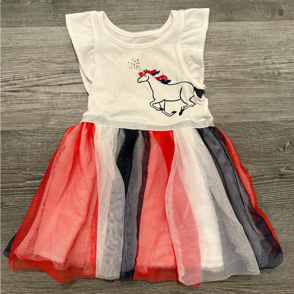 Cat & Jack Red, White & Navy Tulle Dress. 
Girls 18 months